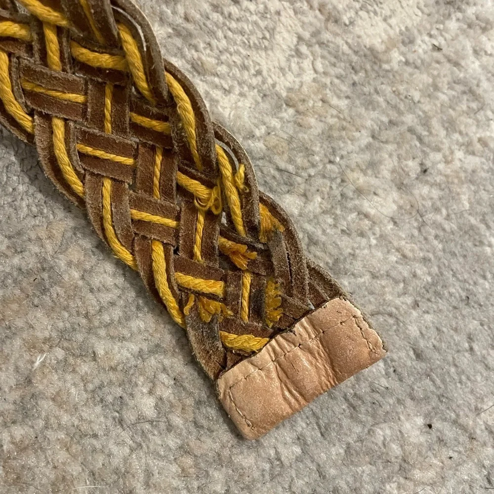Braided Woven Leather Belt With Round Brass/Gold Tone Buckle Boho Bohemian